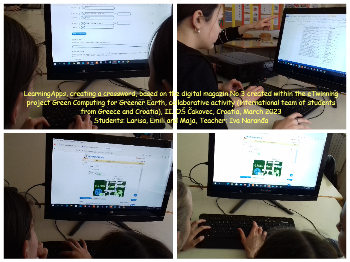 LearningApps crossword - eTwinning project Green Computing for Greener Earth